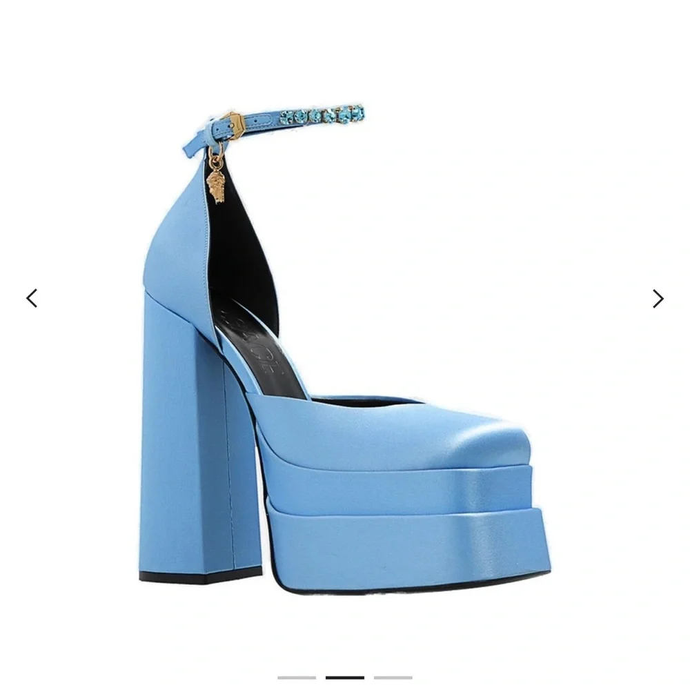 Versace Powder Blue Platform Ankle-Strap Pumps